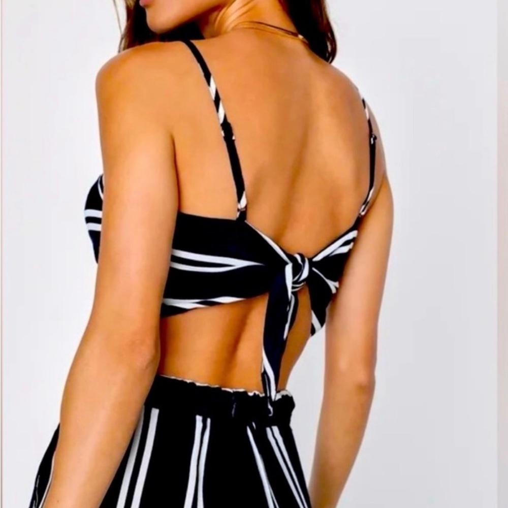Lulu's Black and White Backless Striped Two Piece vacation set